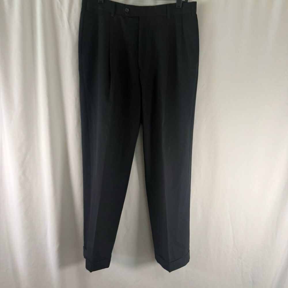 Brooks Brothers 100% Wool Dress Pants Men's 33x30 Black Pleated Office Work